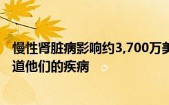 慢性肾脏病影响约3,700万美国成年人 而且不到25％的人知道他们的疾病