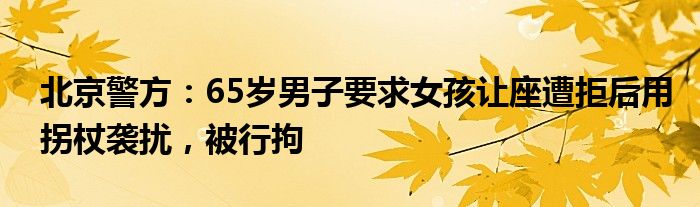 北京警方：65岁男子要求女孩让座遭拒后用拐杖袭扰，被行拘