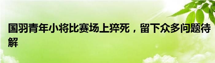 国羽青年小将比赛场上猝死，留下众多问题待解