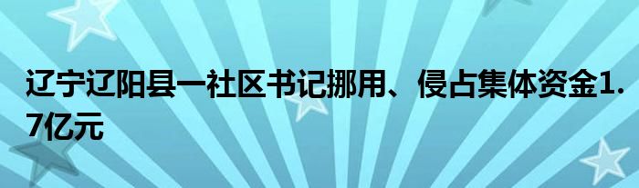 辽宁辽阳县一社区书记挪用、侵占集体资金1.7亿元