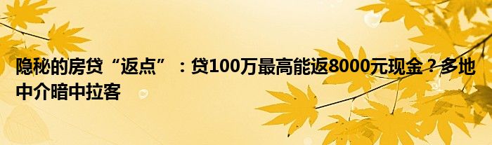 隐秘的房贷“返点”：贷100万最高能返8000元现金？多地中介暗中拉客