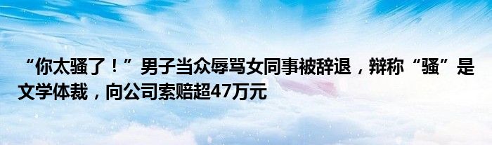 “你太骚了！”男子当众辱骂女同事被辞退，辩称“骚”是文学体裁，向公司索赔超47万元