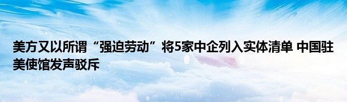 美方又以所谓“强迫劳动”将5家中企列入实体清单 中国驻美使馆发声驳斥