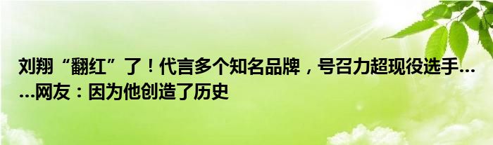 刘翔“翻红”了！代言多个知名品牌，号召力超现役选手……网友：因为他创造了历史