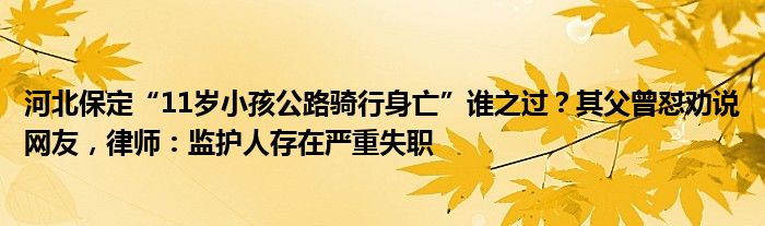 河北保定“11岁小孩公路骑行身亡”谁之过？其父曾怼劝说网友，律师：监护人存在严重失职