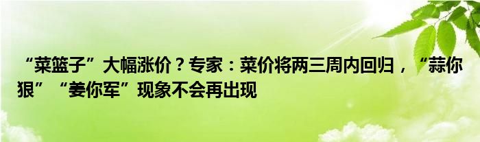 “菜篮子”大幅涨价？专家：菜价将两三周内回归，“蒜你狠”“姜你军”现象不会再出现