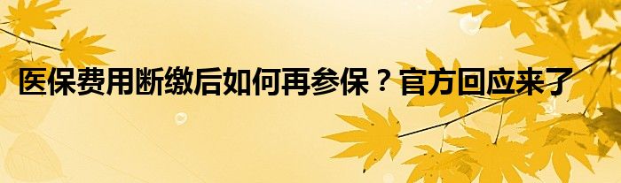 医保费用断缴后如何再参保？官方回应来了