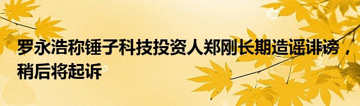 罗永浩称锤子科技投资人郑刚长期造谣诽谤，稍后将起诉